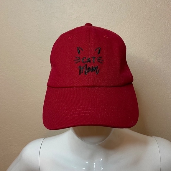 NWT Madd Hatter 100% Cotton Adjustable Cat Mom Baseball Hat, Red. - Picture 6 of 11